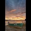Reichenau, Boot und Abendwolken am Ufer von Sandseele